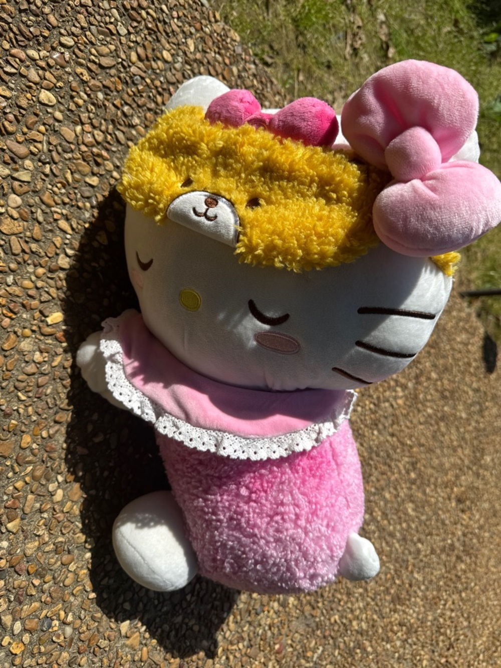 Pink Plush Hello Kitty Toy with Yellow Headband and Bow